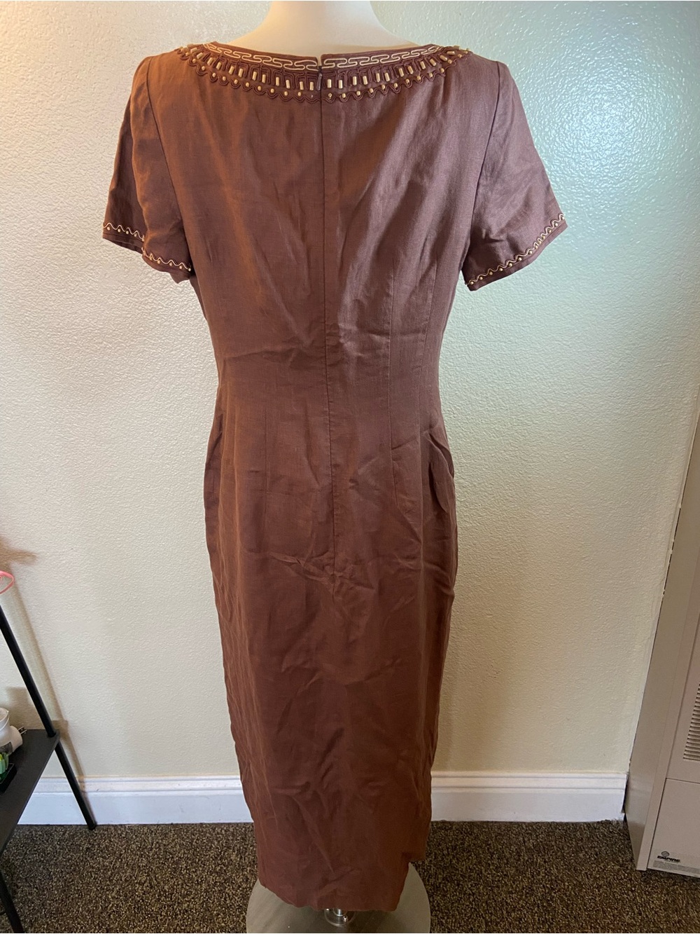 MAGGY LONDON, Women's Brown Short-Sleeve maxi Dress, size:10 100%linen - Picture 5 of 10